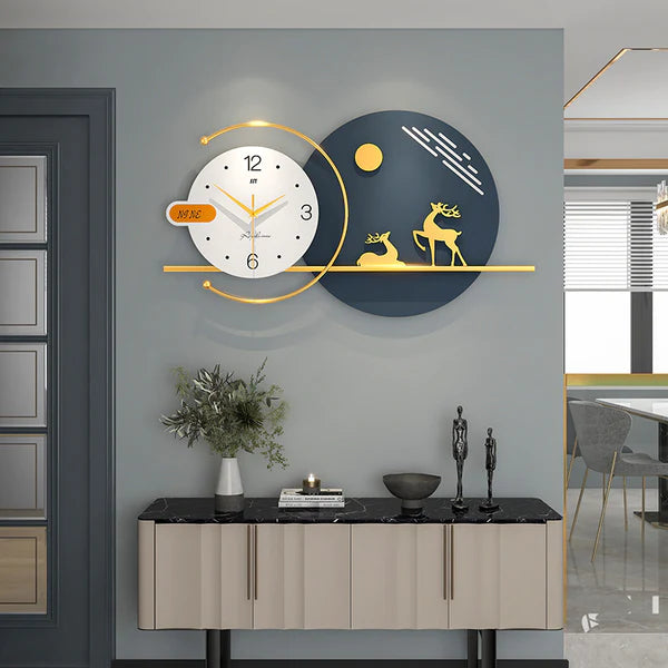 Luxury Gold Deer Family Limited Edition Wall Clock [31x15 Inch]