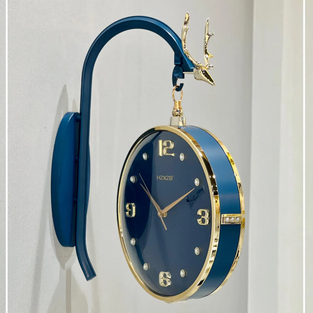 Luxury Deer Blue Double Sided Retro Wall Clock