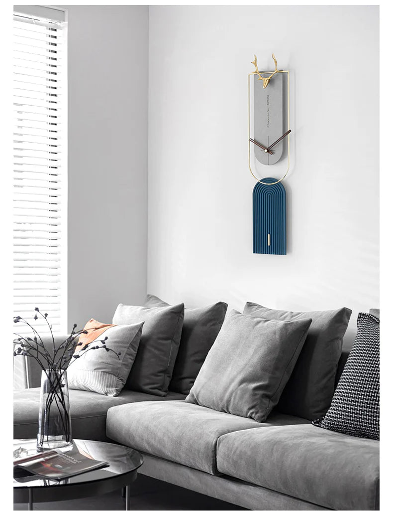 Luxury Blue and Grey with Golden Deer Limited Edition Wall Clock [30x7 Inch]