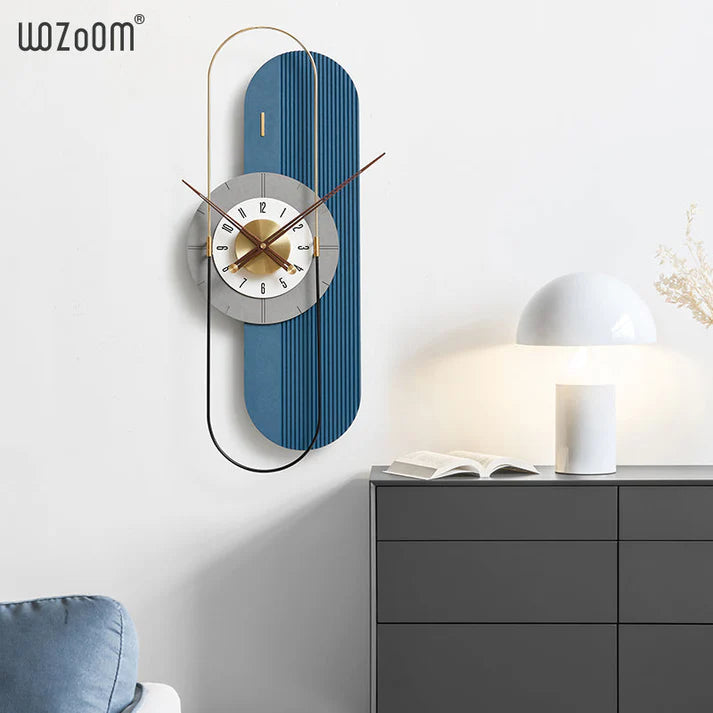 Luxury Blue Eco-Fibre and Metal Limited Edition Wall Clock [32x13 Inch]