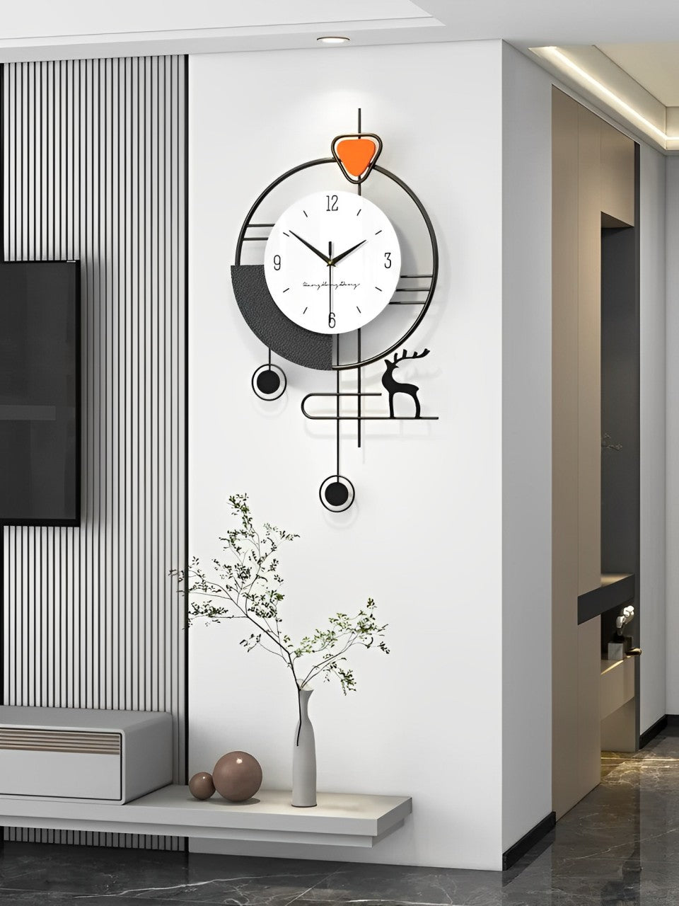 Luxury White Vertical Deer Wall Clock [32x16 Inch]