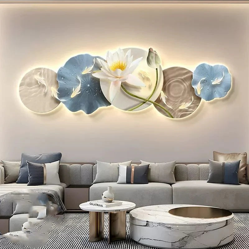 Premium Flower & Fish Crystal Glass Painting With LED Light For Wall Decor [63x24 Inch]