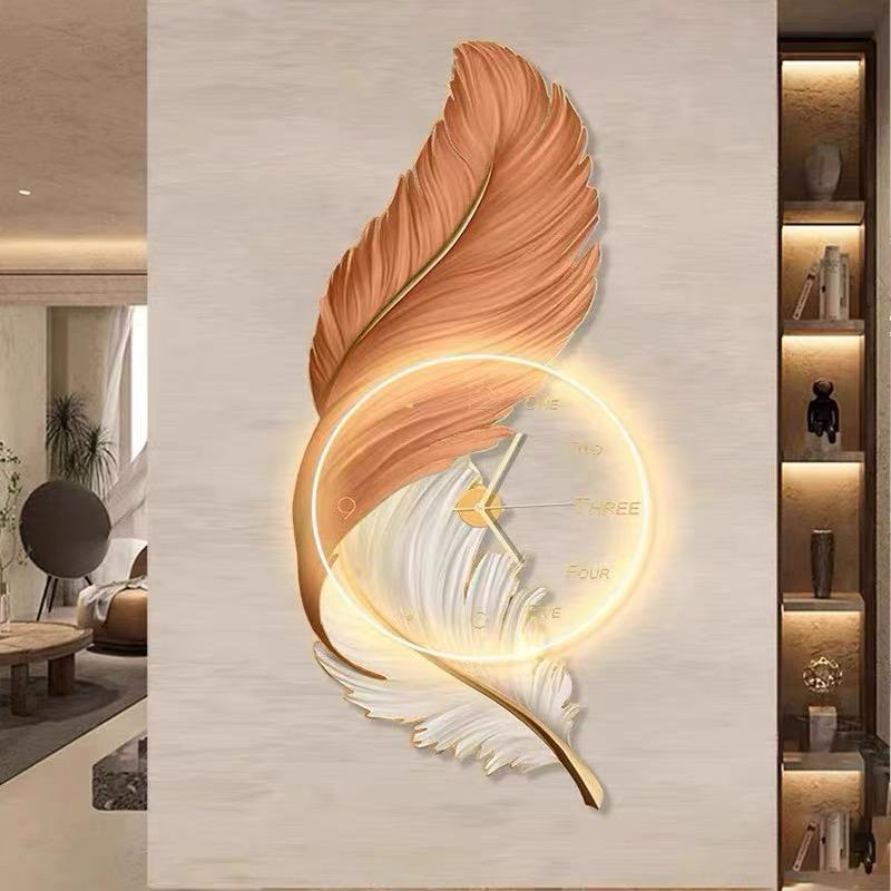 Luxury LED Orange Feather Clock Limited Edition Wall Clock [39x14 Inch]