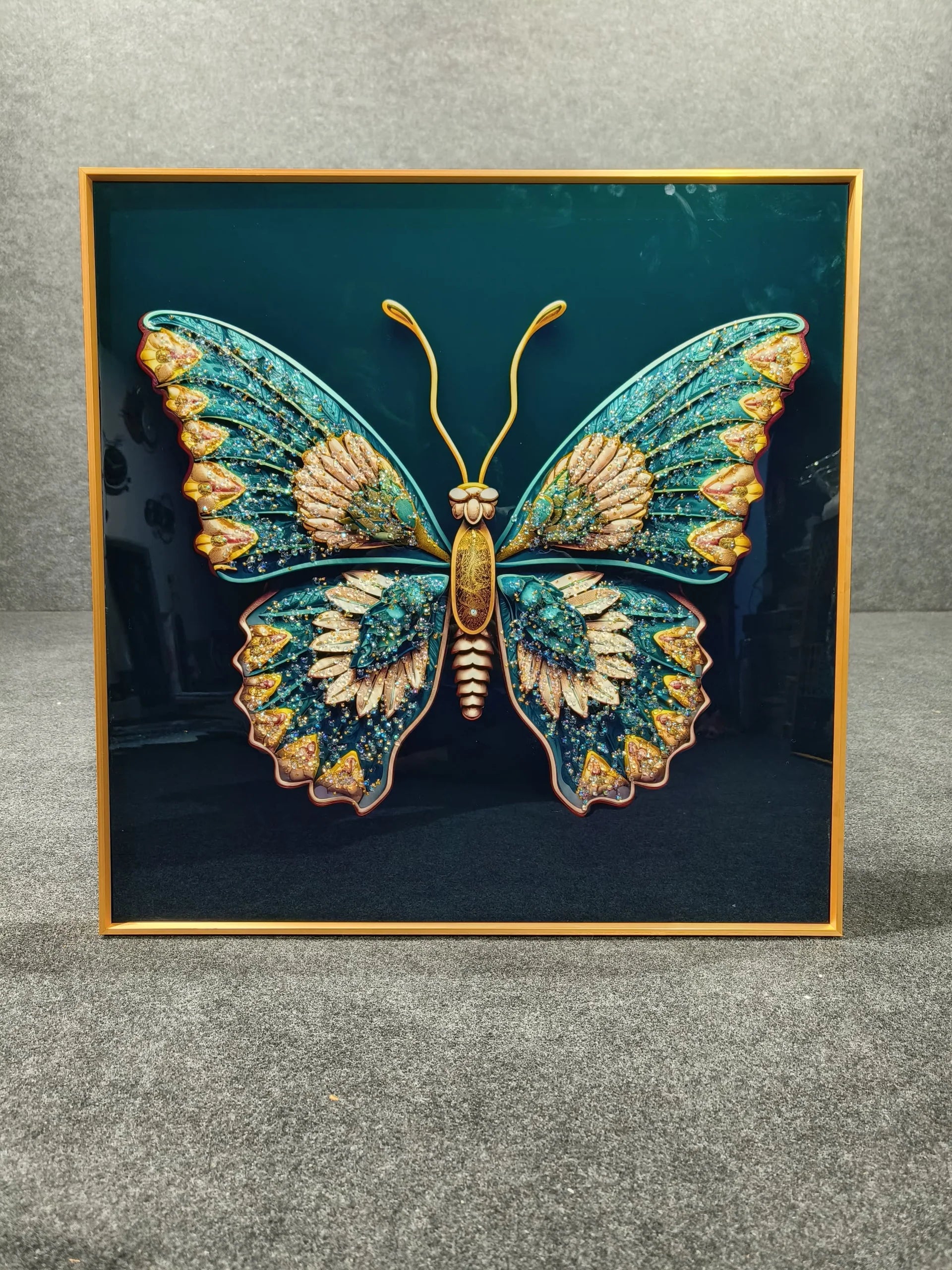 Blue Butterfly Crystal Glass Painting [24x24 Inch]