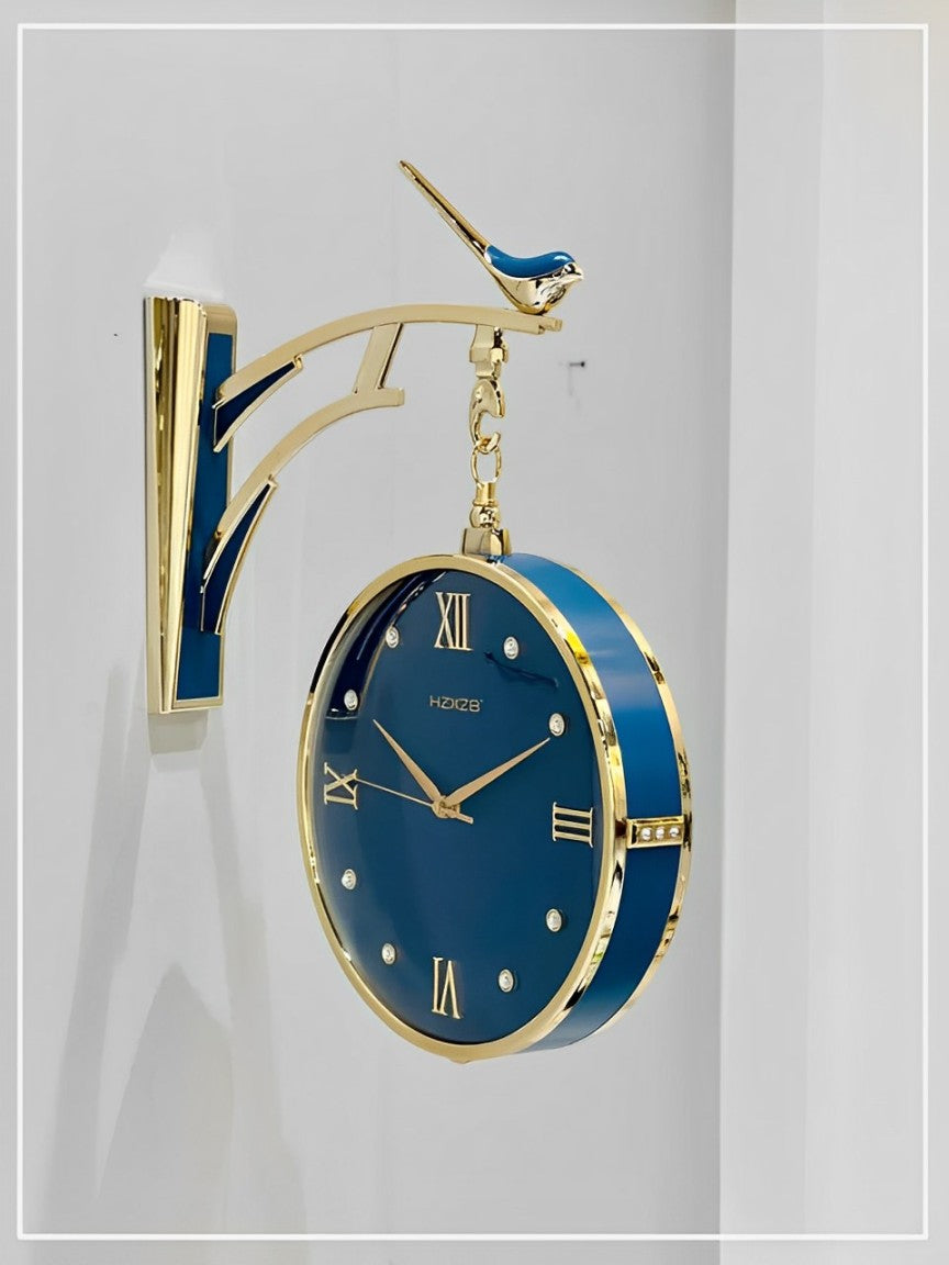 Luxury Blue Bird Double Sided Retro Wall Clock