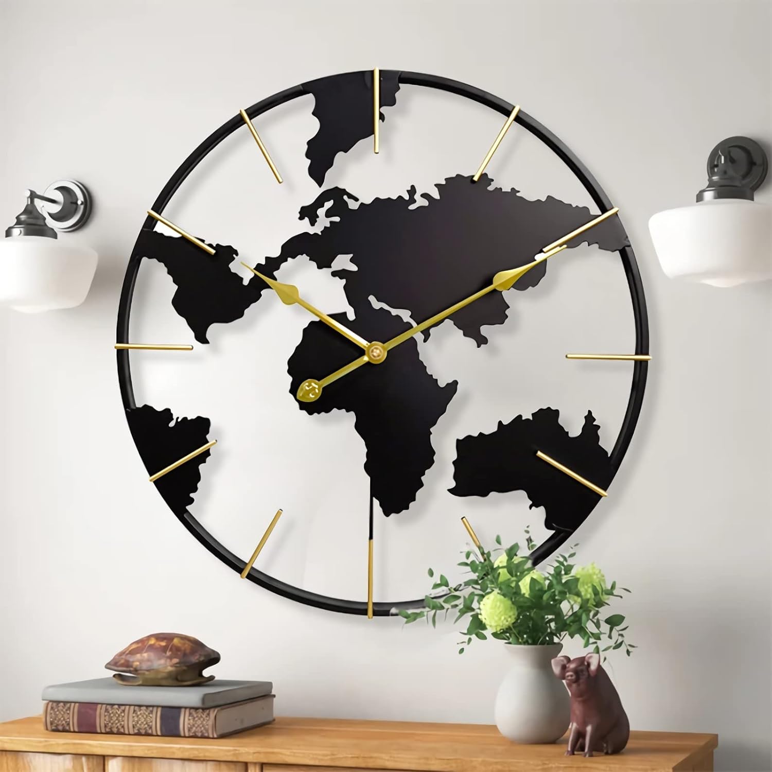 World Map Unique Metal Wall Clock