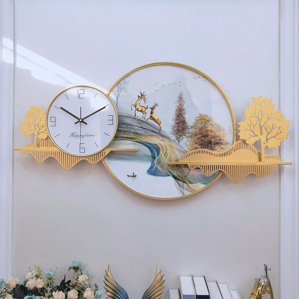 Luxury White Deer Landscape Limited Edition Wall Clock [39x18 Inch]