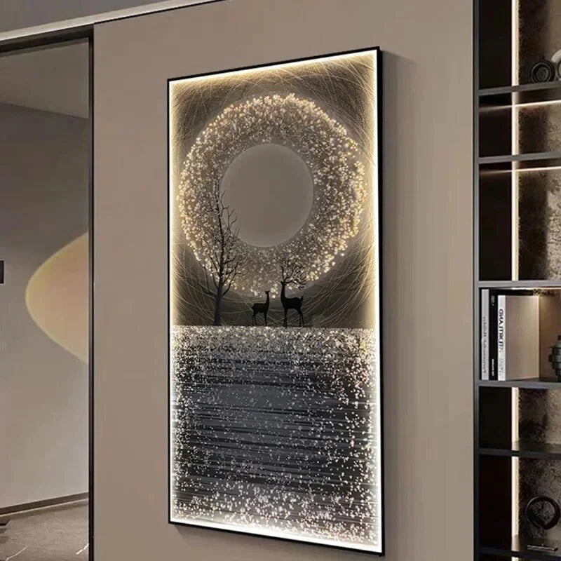 Premium Sparkling Night Crystal Glass Painting With LED Light For Wall Decor [24x48 Inch]