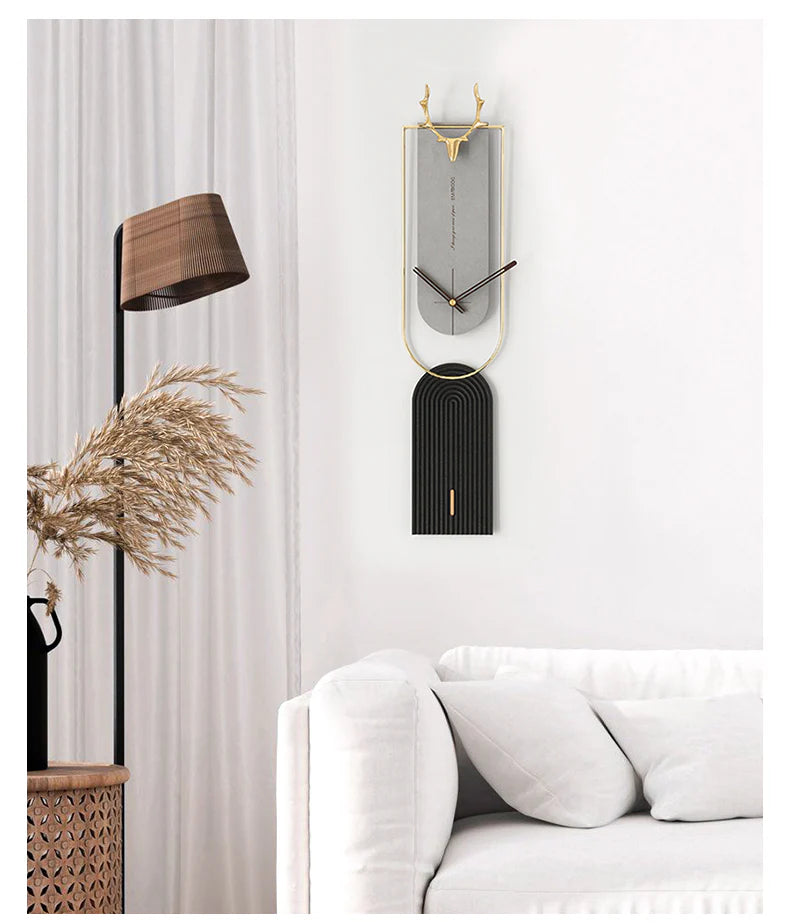 Luxury Grey and Black with Golden Deer Limited Edition Wall Clock [30x7 Inch]