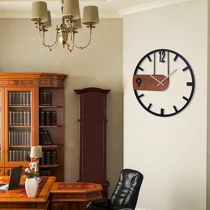 Metal wall clock with wooden detail