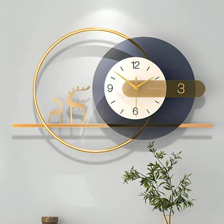 Luxury Blue and Gold Deer Limited Edition Wall Clock [31x16 Inch]