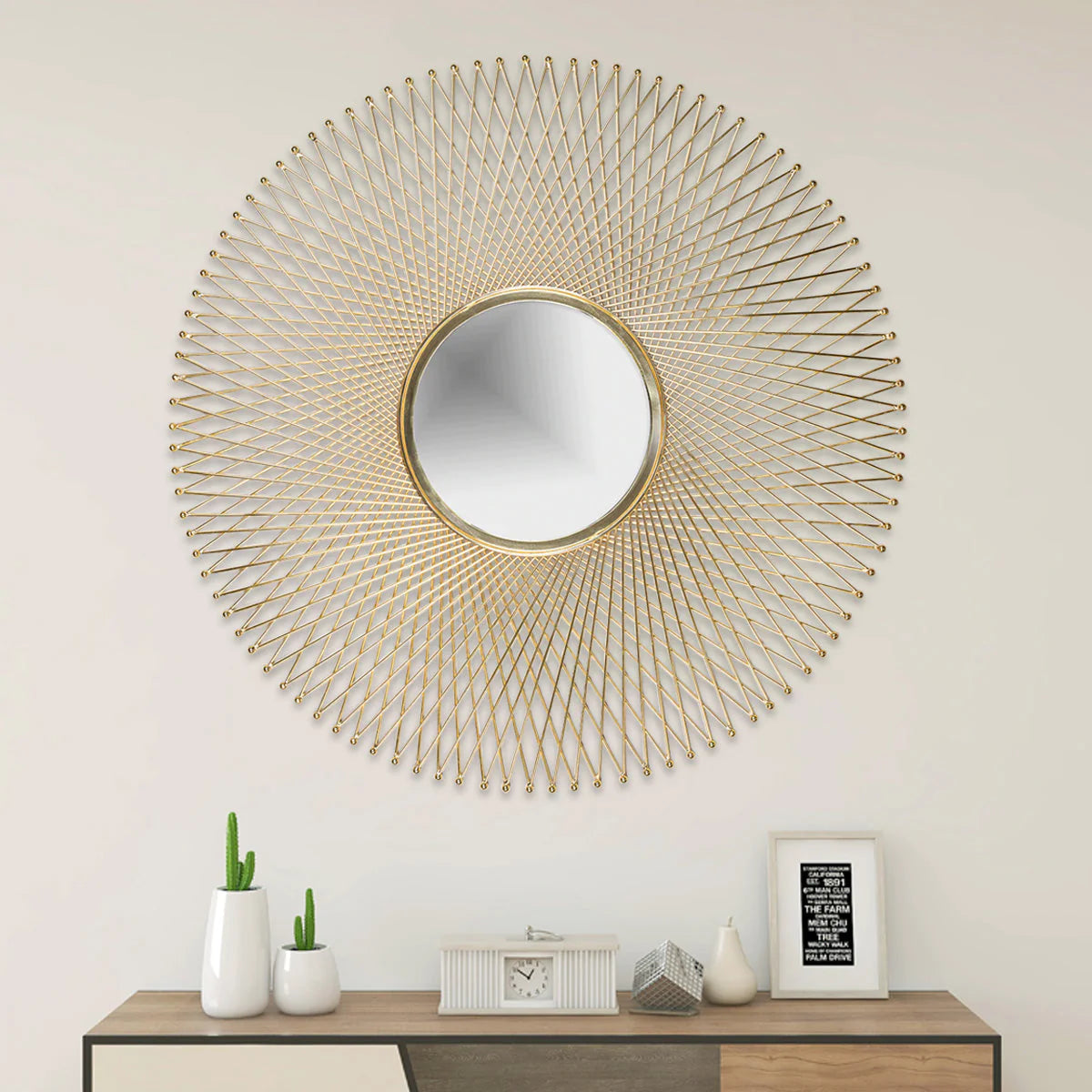 Golden Wire Metal Wall Mirror