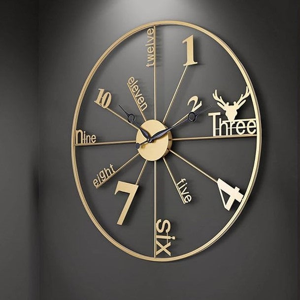 Nordic Gold Deer Metal Wall Clock