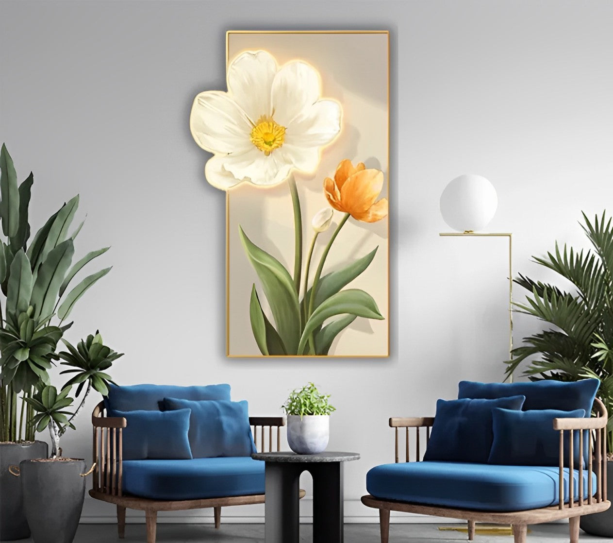 Premium Flower Crystal Glass Painting With LED Light For Wall Decor [24x48 Inch]