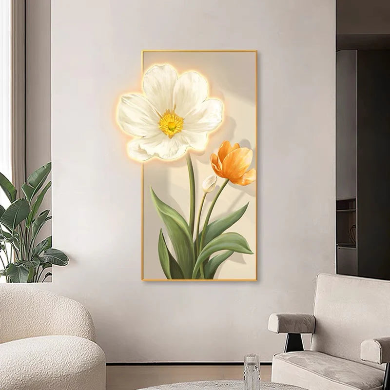 Premium Flower Crystal Glass Painting With LED Light For Wall Decor [24x48 Inch]