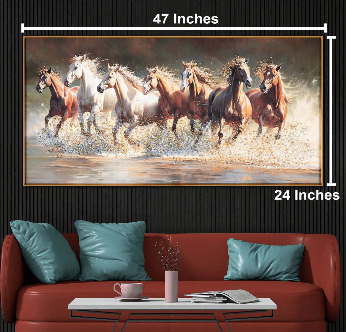 Premium Seven Horses Crystal Glass Painting With LED Light For Wall Decor [24x48 Inch]