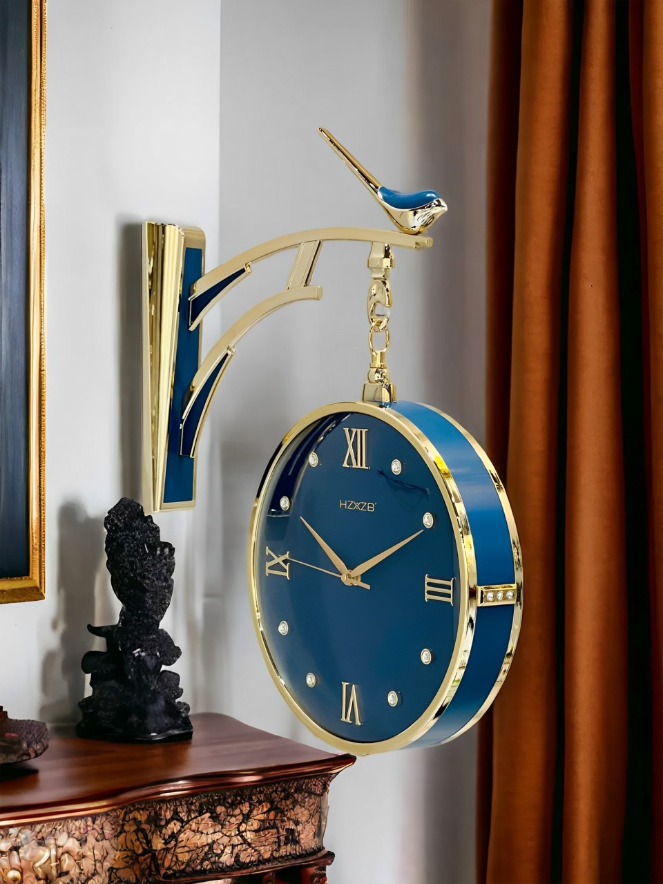 Luxury Blue Bird Double Sided Retro Wall Clock