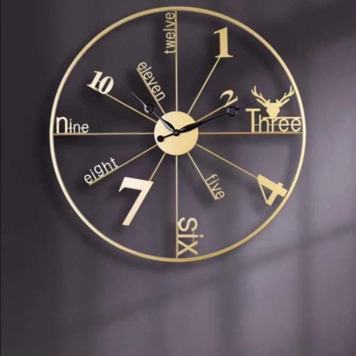 Nordic Gold Deer Metal Wall Clock