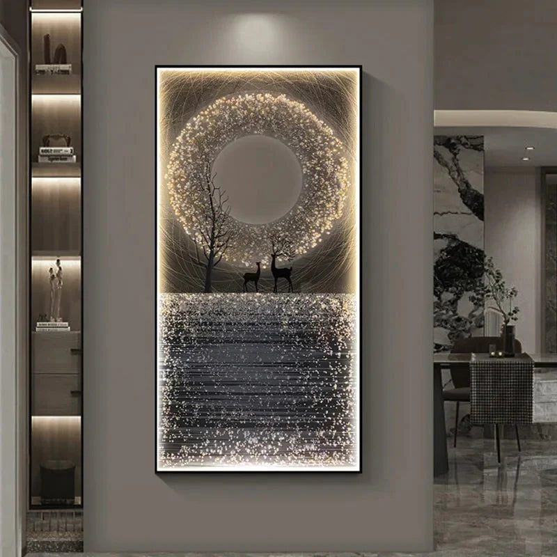 Premium Sparkling Night Crystal Glass Painting With LED Light For Wall Decor [24x48 Inch]