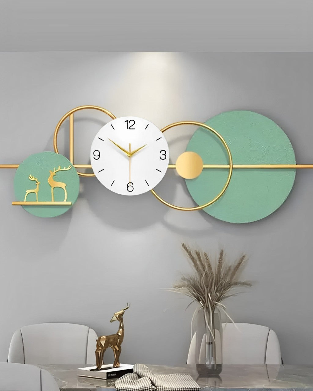 Luxury Green Deer Family Limited Edition Wall Clock [39x14 Inch]