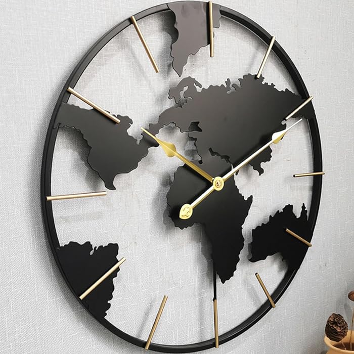 World Map Unique Metal Wall Clock