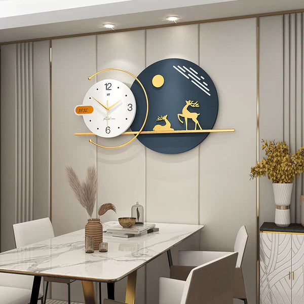 Luxury Gold Deer Family Limited Edition Wall Clock [31x15 Inch]