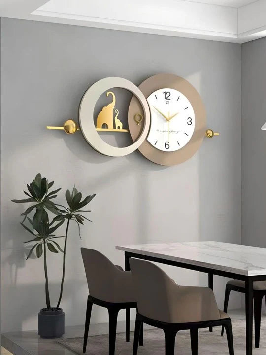 Luxury Elephant Family Limited Edition Wall Clock [31x15 Inch]