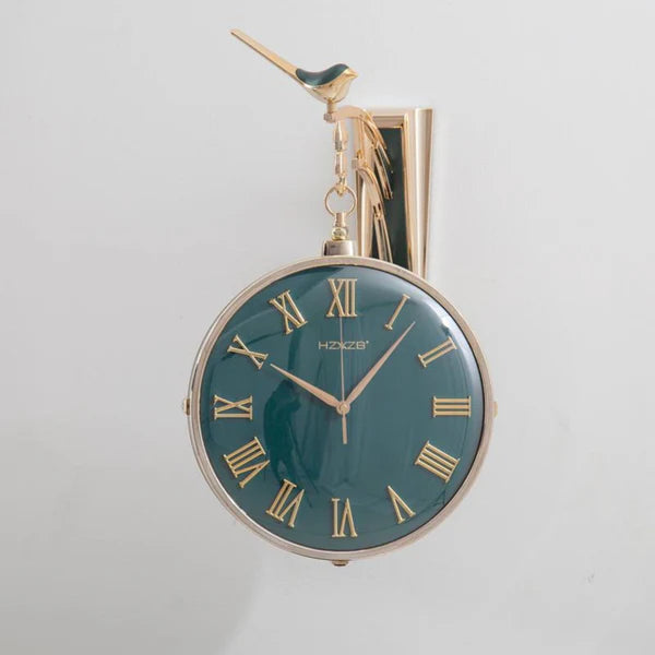 Luxury Green Bird Double Sided Retro Wall Clock