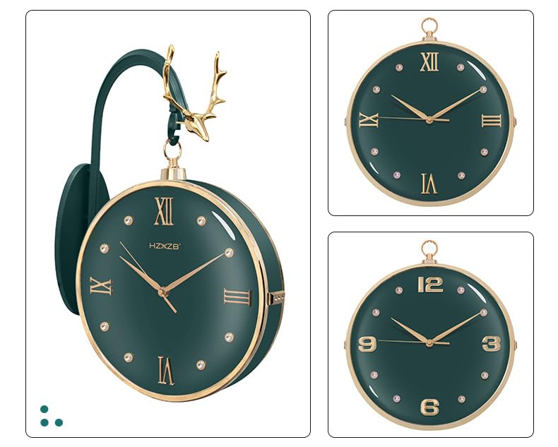 Luxury Deer Green Double Sided Retro Wall Clock