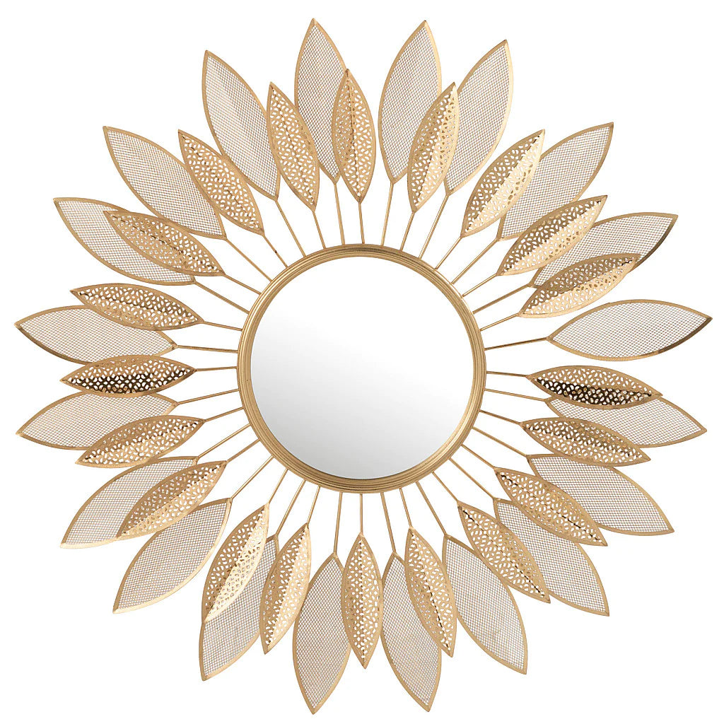 Golden Metal Leave Wall Mirror