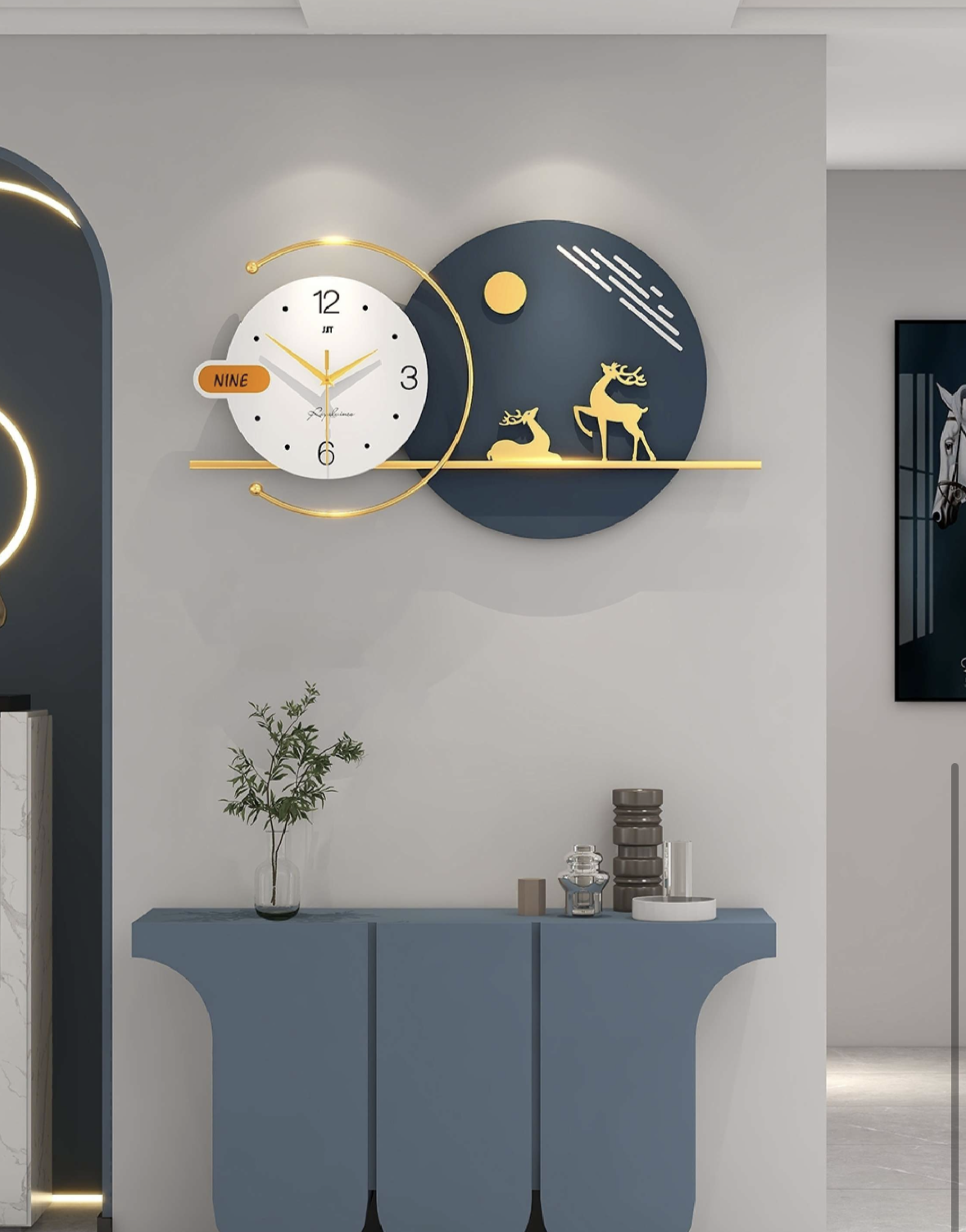 Luxury Gold Deer Family Limited Edition Wall Clock [31x15 Inch]