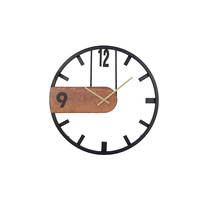 Metal wall clock with wooden detail