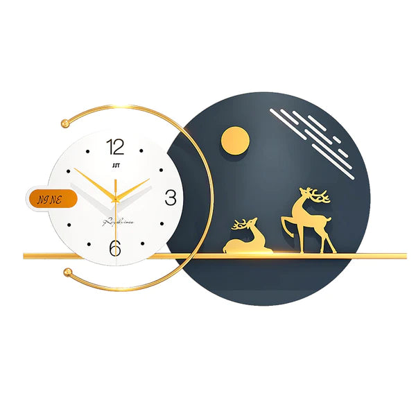 Luxury Gold Deer Family Limited Edition Wall Clock [31x15 Inch]